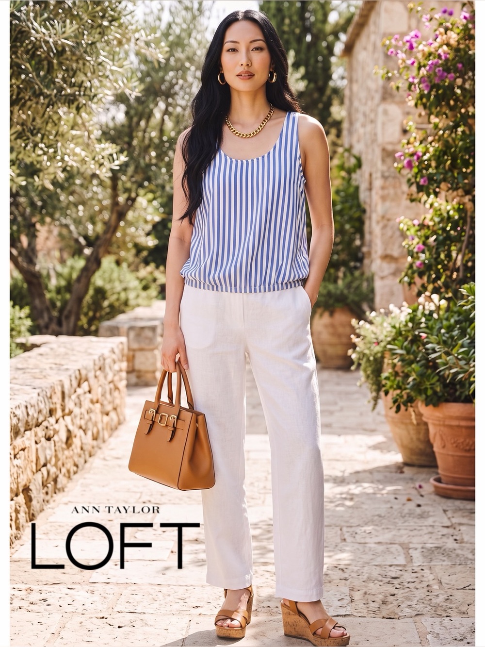 🆕 NWT LOFT Blue Striped Sleeveless Blouse in  size Small